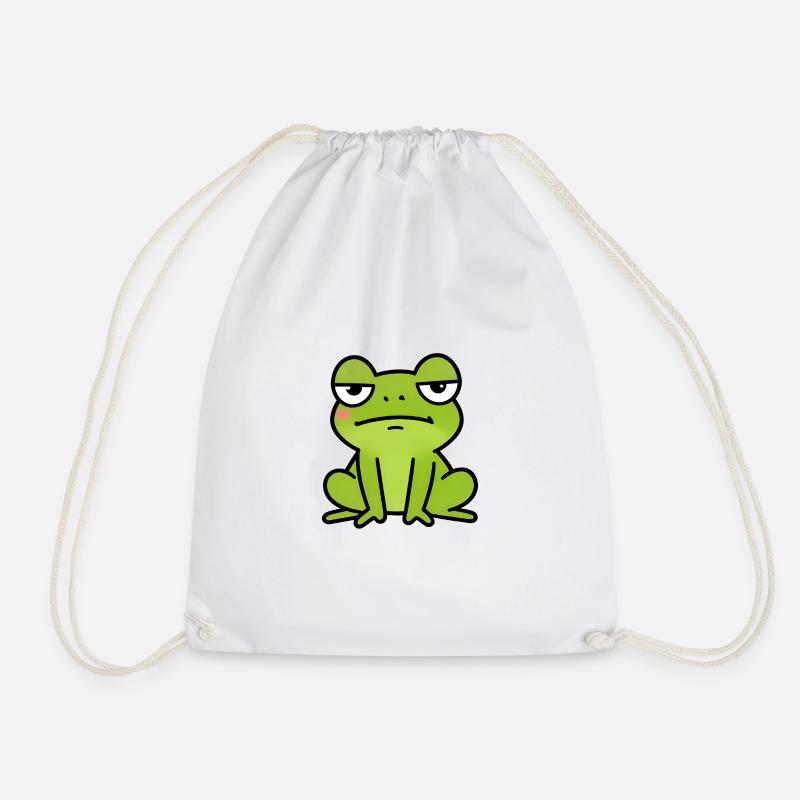 Sleepy Green Frog Cartoon - Drawstring Bag - white