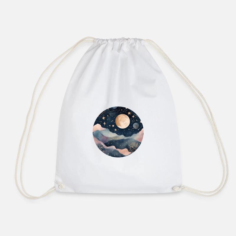 Moonlit Dreamscape Over Pastel Peaks - Drawstring Bag - white