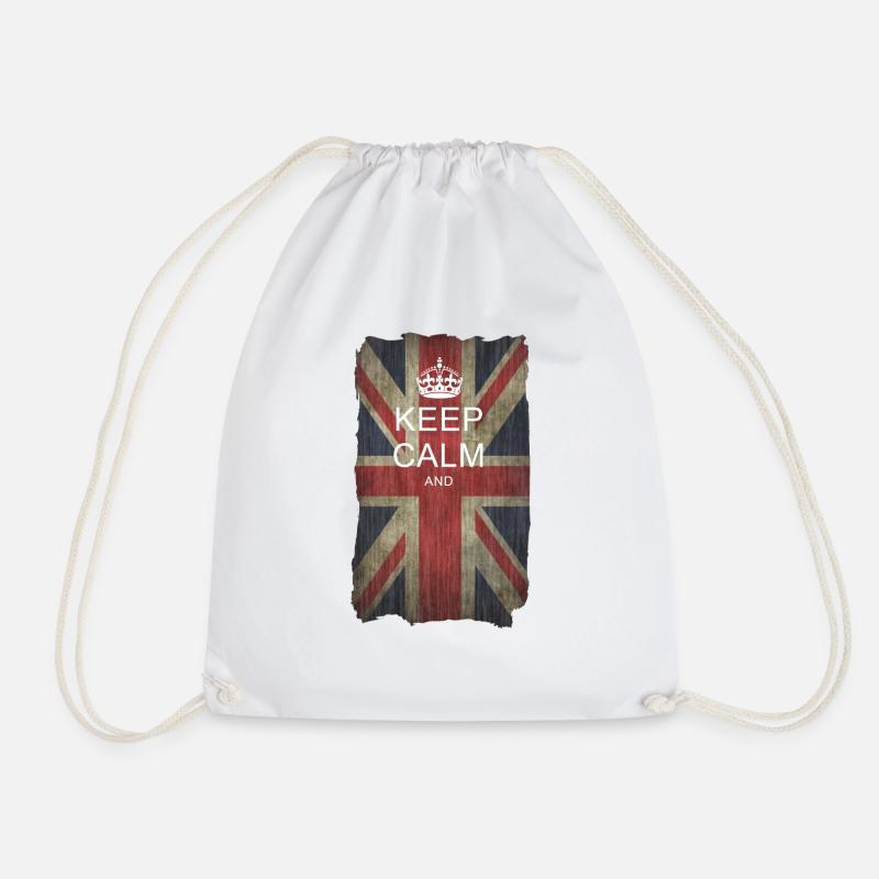 Keep Calm auf Union Jack + dein Text - Drawstring Bag - white