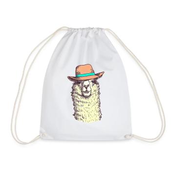 Funny hat llama - Drawstring Bag - white - Front