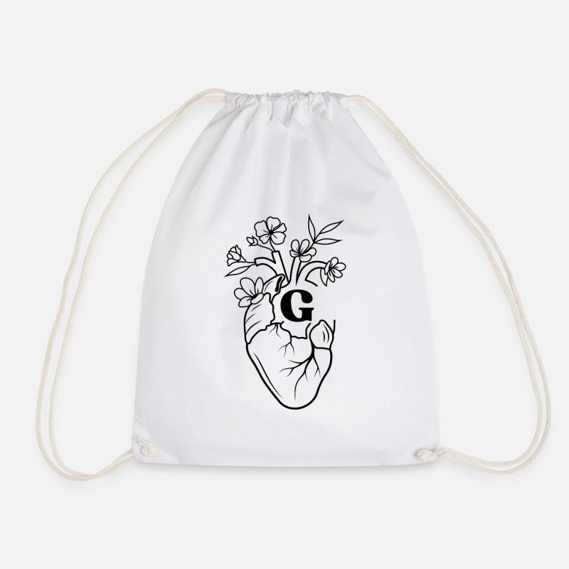 Buchstabe g Herz schwarze florale Anatomie - Turnbeutel - Weiß