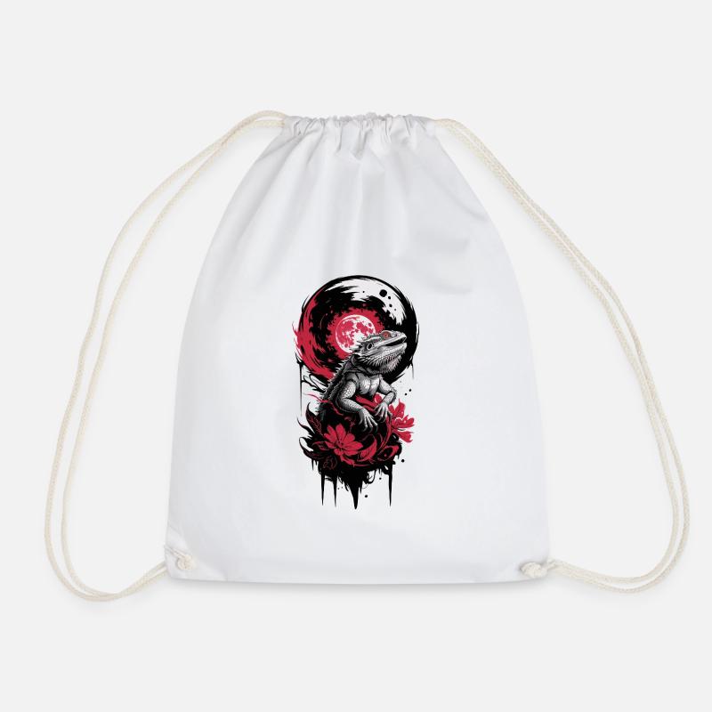 Bearded Dragon: Moon, Flowers & Strength - Drawstring Bag - white