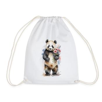 Sanfter Riese mit Blumen - Aquarell Panda - Turnbeutel - Weiß - Vorne