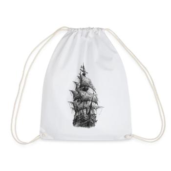 Pirate Ship Gothic Graphic - Drawstring Bag - white - Front