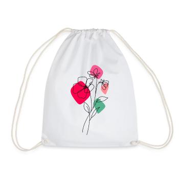 Lineart bouquet with color background - Drawstring Bag - white - Front