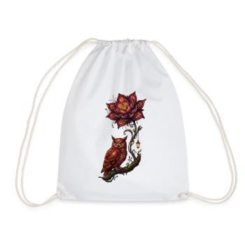 Luminescent Owl and Fire Flower - Drawstring Bag - white - Front