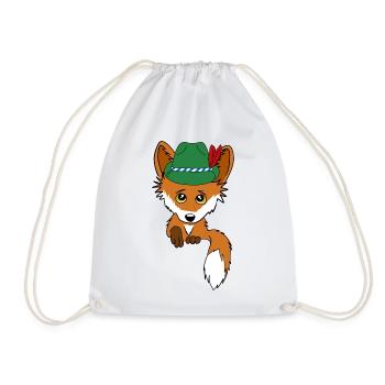 Fuchs mit Trachtenhut in Tasche - Turnbeutel - Weiß - Vorne
