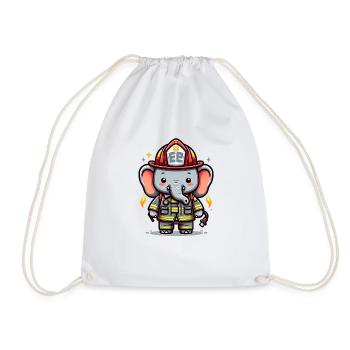 Cute Elephant Firefighter - Drawstring Bag - white - Front