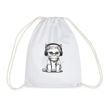 Chat à lunettes - Sac de sport léger - blanc - Devant