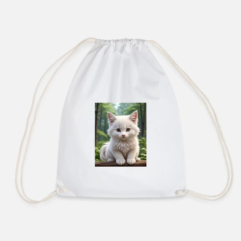 Cute Cat - Drawstring Bag - white