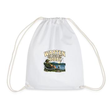 Warten ist auch ein Hobby – Retro-Angelshirt - Turnbeutel - Weiß - Vorne
