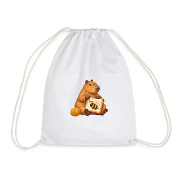 Capybara mit Punch-Needle-Biene - Turnbeutel - Weiß - Vorne