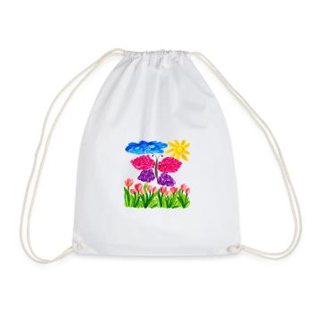 Farbenfroher Schmetterlingsgarten – Sonnenschein & Tulpen - Turnbeutel - Weiß - Vorne