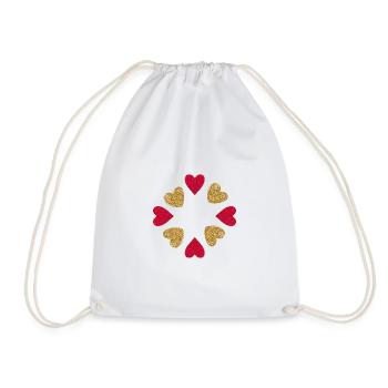 Circle of Hearts Glitter Red Gold - Drawstring Bag - white - Front