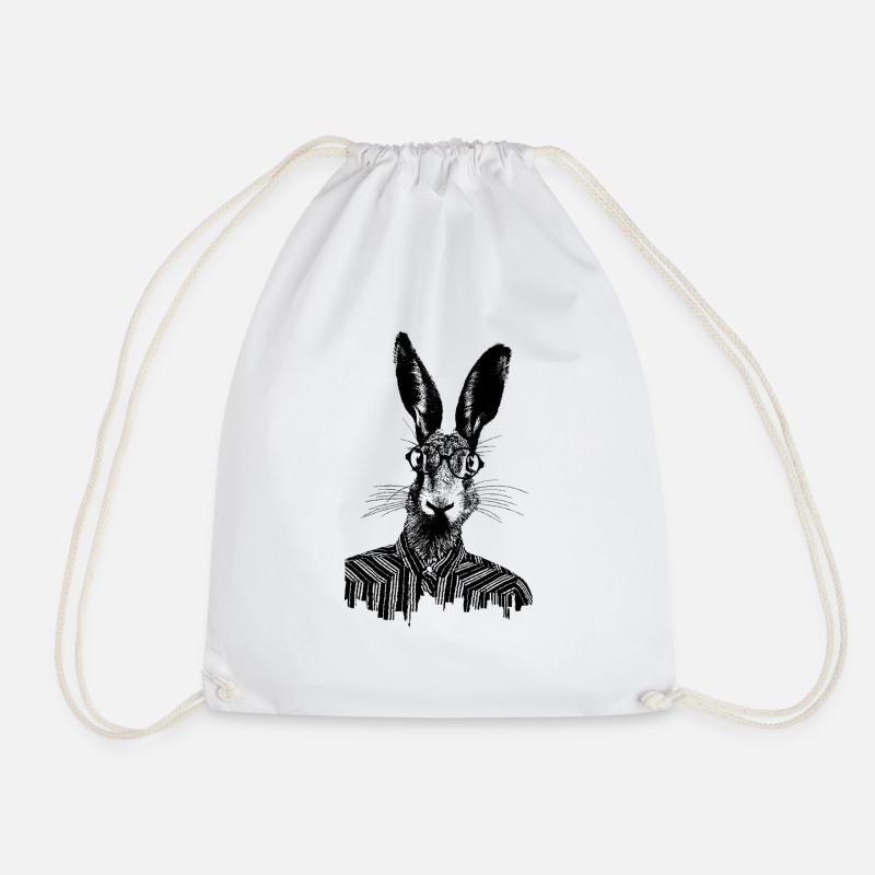 Hase mit Brille - Osterhase - Feldhase - Turnbeutel - Weiß
