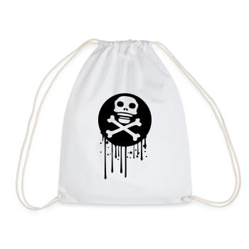 graffiti drip circle pirate logo rudder steering wheel on - Drawstring Bag - white - Front