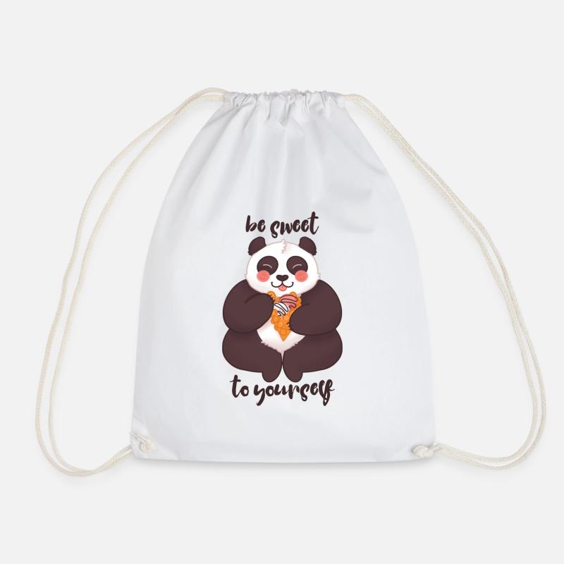 Be Sweet To Yourself - Panda - Drawstring Bag - white