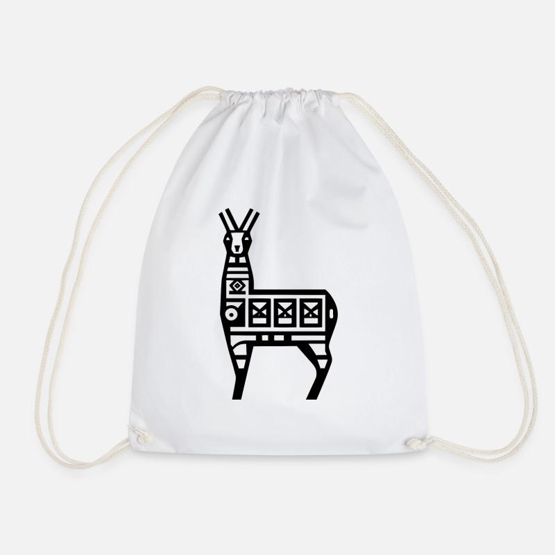A Silhouette Patterned Llama - Drawstring Bag - white