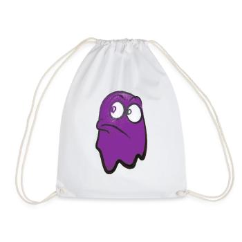 Funny fierce-looking ghost in purple - Drawstring Bag - white - Front