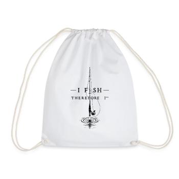 Elegant Minimalist Fishing Rod & Philosophy Tee - Drawstring Bag - white - Front