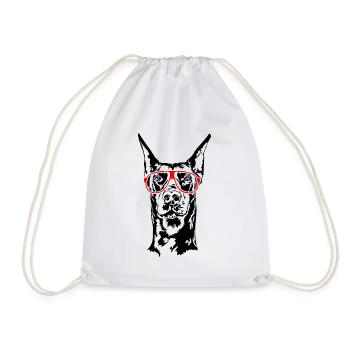 Dobermann Brille Dobie Hunde Hundesport Wilsigns - Turnbeutel - Weiß - Vorne