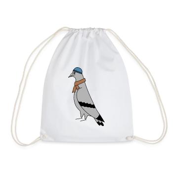 Pigeon Beanie Scarf – Urban Minimal Illustration - Drawstring Bag - white - Front
