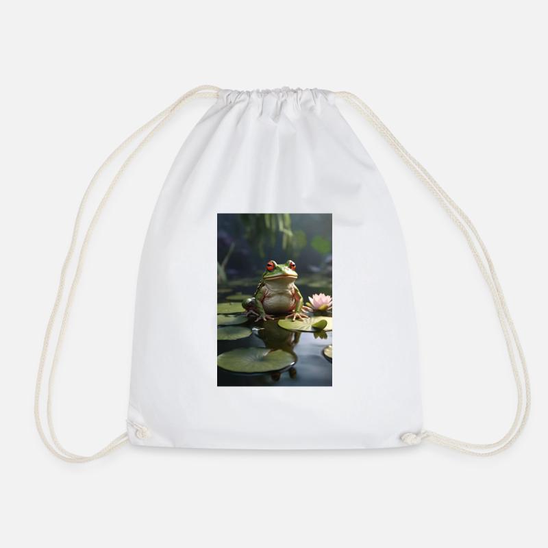 Ein Frosch sitzt auf einer Seerose im Teich - Turnbeutel - Weiß