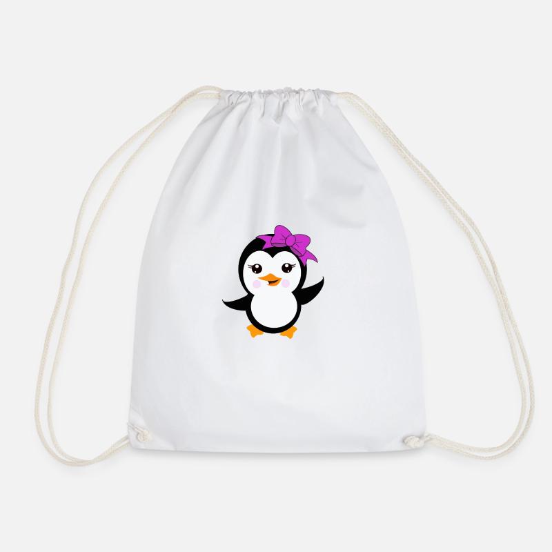Pinguin mit Lila Schleife - Turnbeutel - Weiß