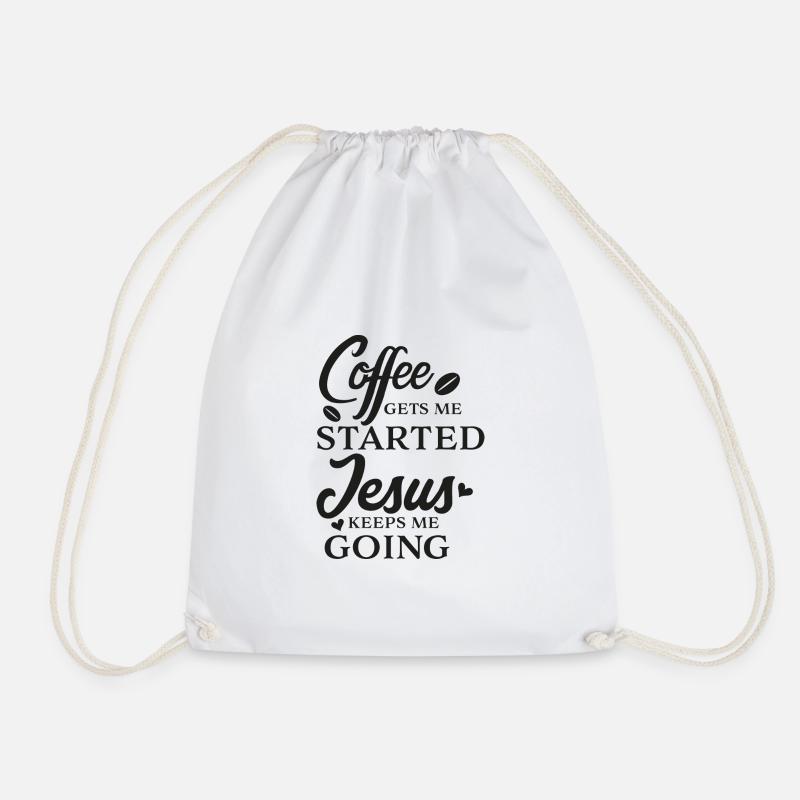 Geschenkidee Sprüche-Shirt - Coffee & Jesus - Turnbeutel - Weiß