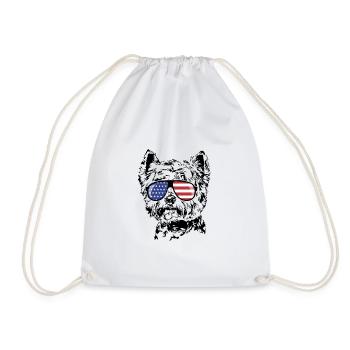 West Highland White Terrier America Flag Goggles - Drawstring Bag - white - Front