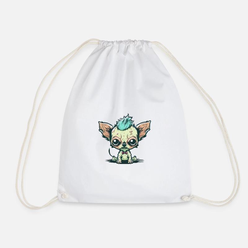 Ugly Chihuahua with bow tie - Drawstring Bag - white