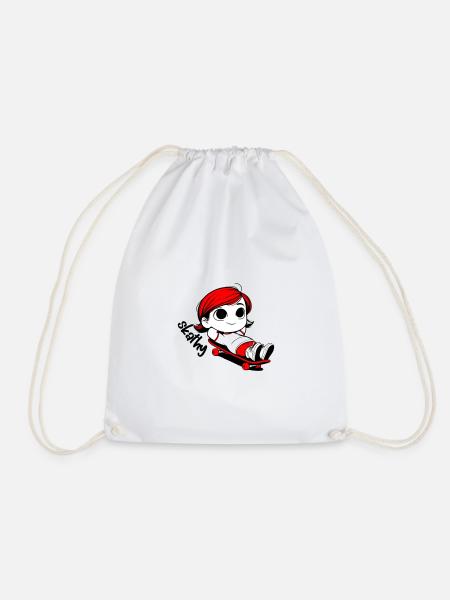 Kathy relaxing on a skateboard. - Drawstring Bag - white