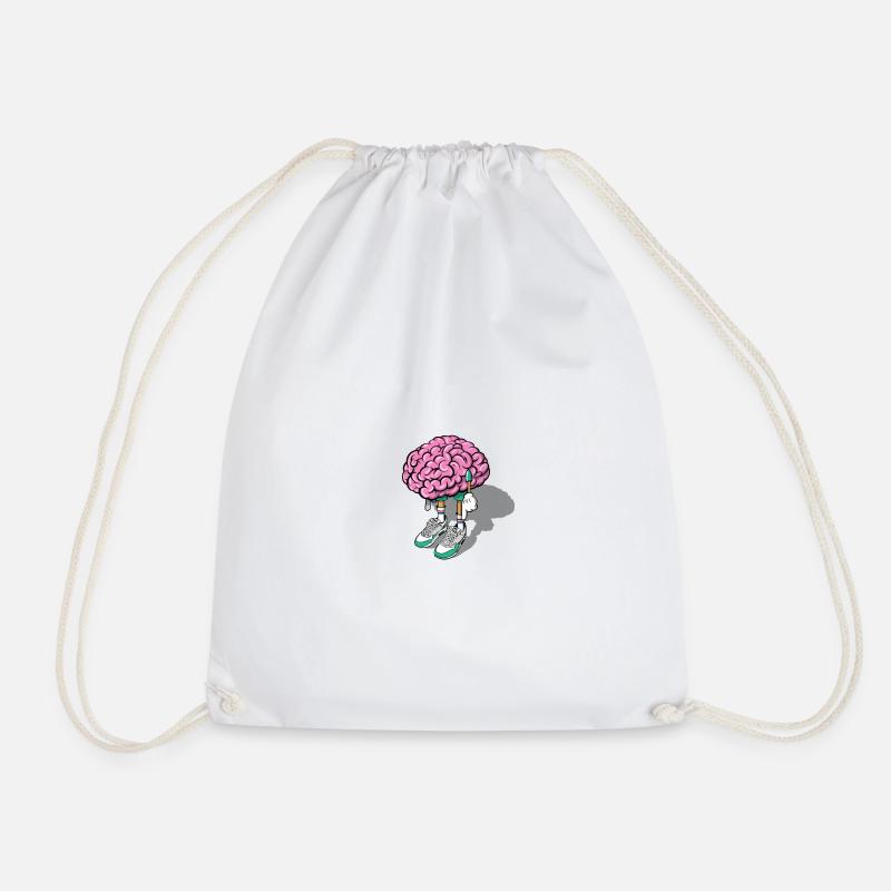 Mr Brain with Sneakers / Brain wears shoes - Drawstring Bag - white
