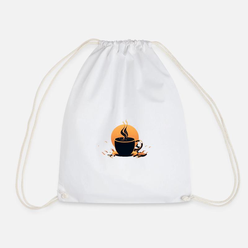 Minimalist Coffee Cup Design - Drawstring Bag - white