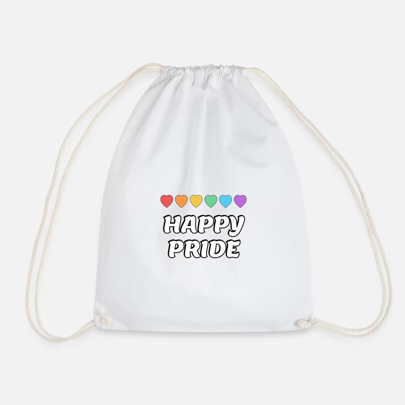Happy Pride Rainbow hearts LGBTQ Pride Month - Drawstring Bag - white