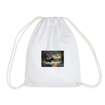 Moose Evening in the Forest, with Northern Lights and Sunset - Drawstring Bag - white - Front