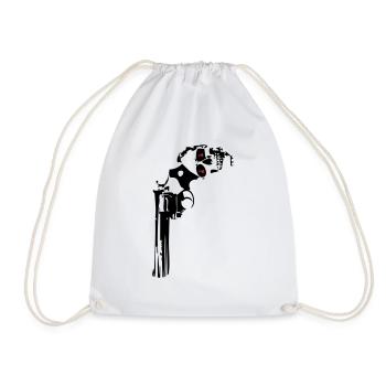 357 gun pistol revolver skull death head - Drawstring Bag - white - Front