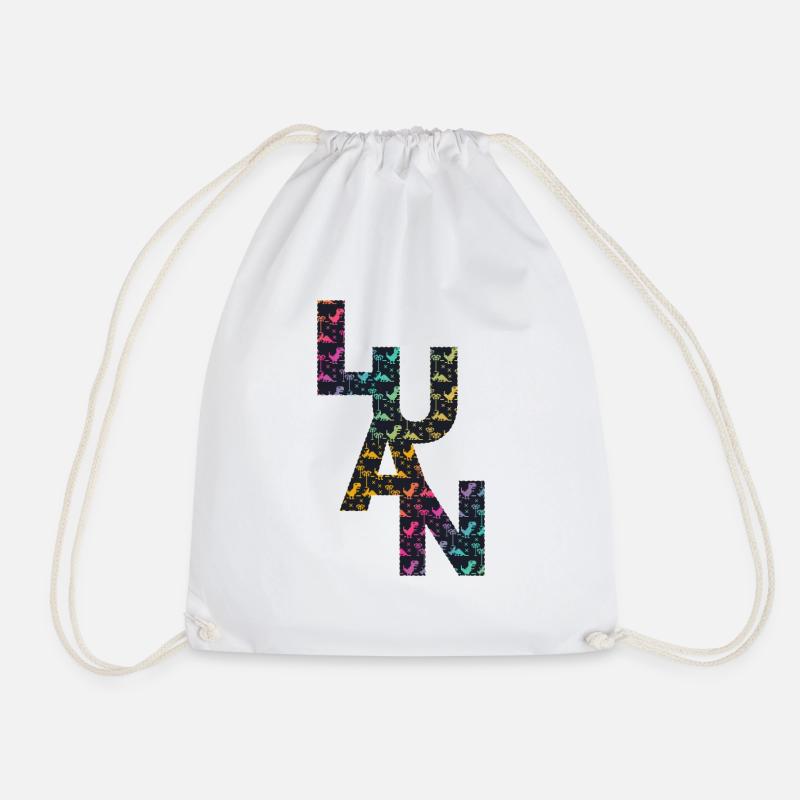 LUAN - Beau nom de garçon avec de mignons dinosaures - Sac de sport léger - blanc