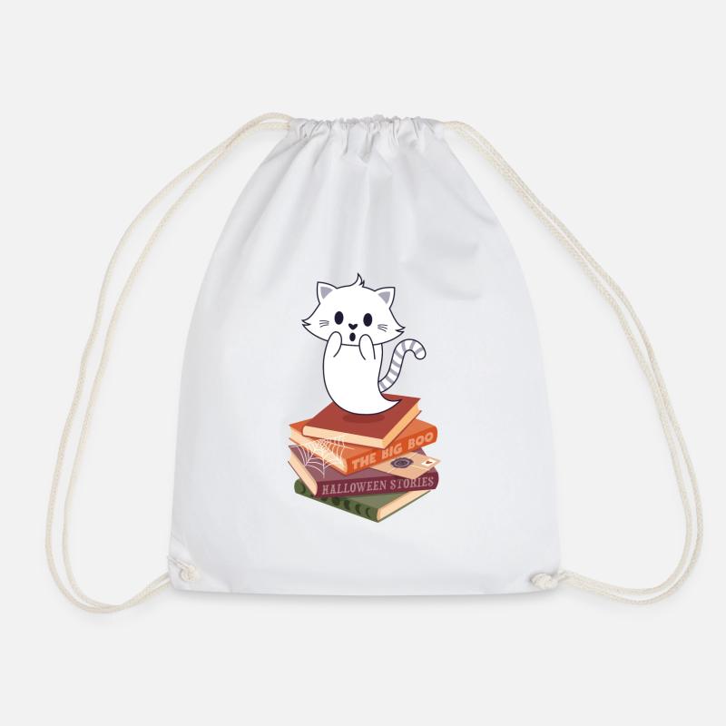 Katzengeist auf Halloween-Bücherstapel - Turnbeutel - Weiß