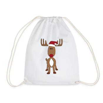 Design Elch mit Weihnachtsmütze - Turnbeutel - Weiß - Vorne