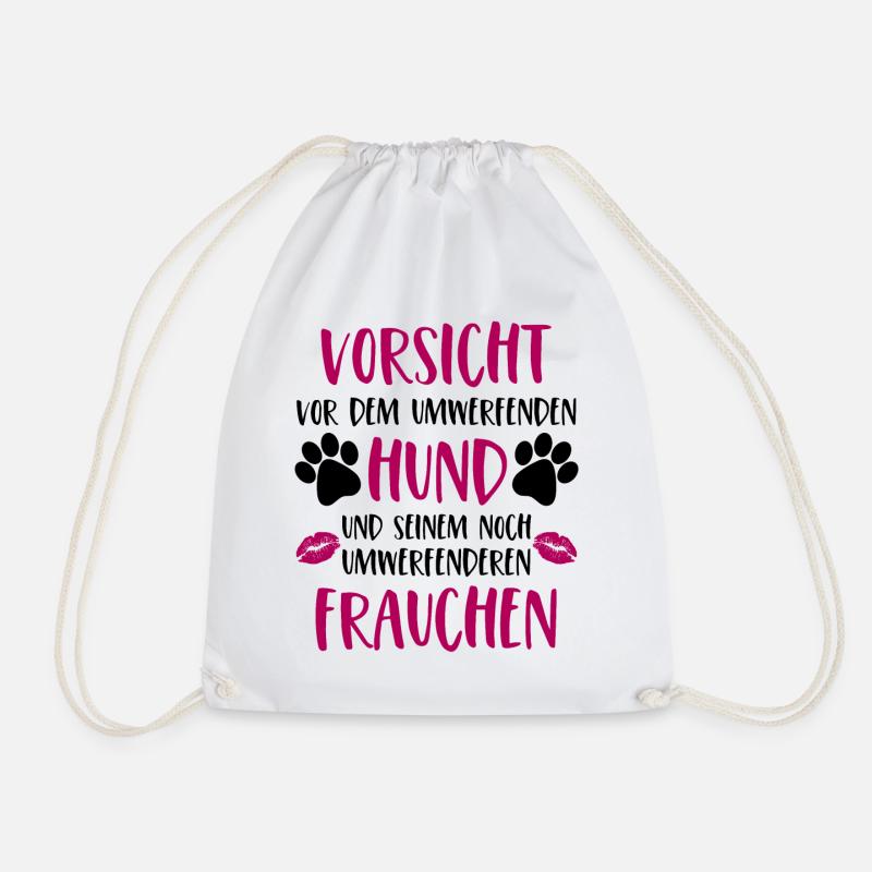 Vorsicht vor dem umwerfenden Hund Frauchen Version - Turnbeutel - Weiß