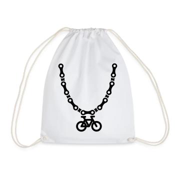 Mountain bike MTB necklace bicycle chain ATB - Drawstring Bag - white - Front