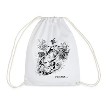 Thelwell Compleat Tangler Cartoon Fish On Rod - Drawstring Bag - white - Front