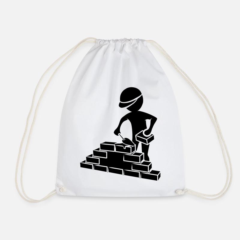 Ouvriers du bâtiment avec maçonnique, mortier et mur - Sac de sport léger - blanc