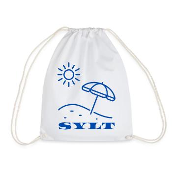 SYLT Sun and Beach Umbrella Illustration - Drawstring Bag - white - Front