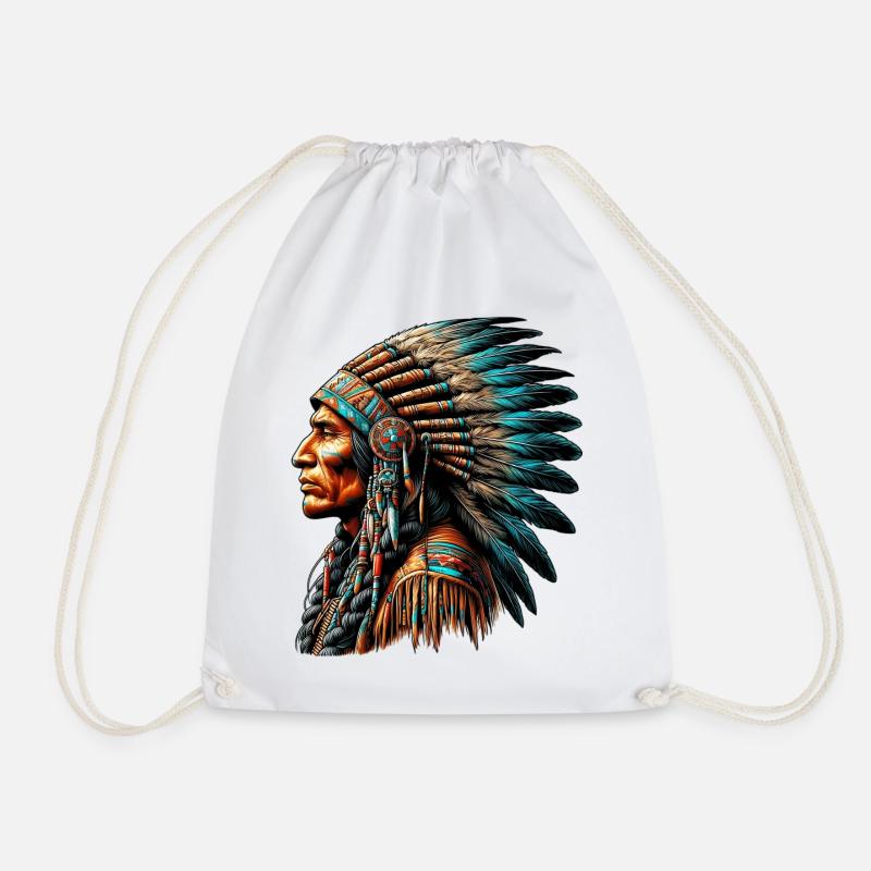 American Indian American - Drawstring Bag - white