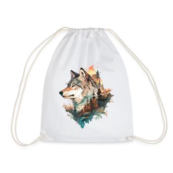 Wolf Wolf's Head Forest Nature Mountains Wilderness Sun - Drawstring Bag - white - Front