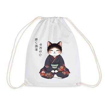 Anime Katze im Kimono – Zen Meditation Japan - Turnbeutel - Weiß - Vorne