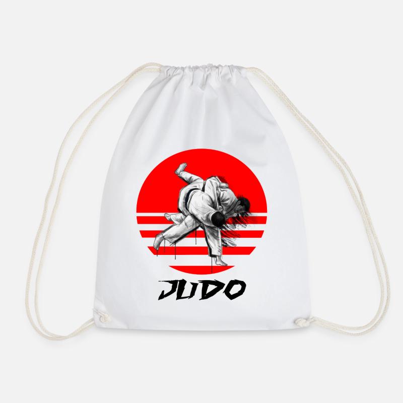 Judo Kampfkunst Silhouette auf Roter Linie - Turnbeutel - Weiß