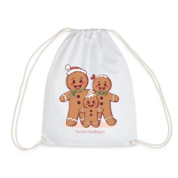 Sweet Holidays – Gingerbread Family Xmas Design - Drawstring Bag - white - Front